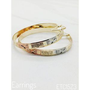 14K Brazilian GOLD hoops, Tricolor Gold Hoop Earrings